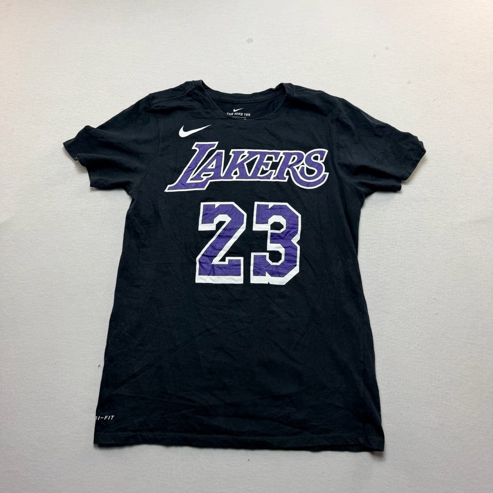 Nike Lakers T-Shirt Mens Small Black Excellent LeBron James 23 Dri-FIT Tee